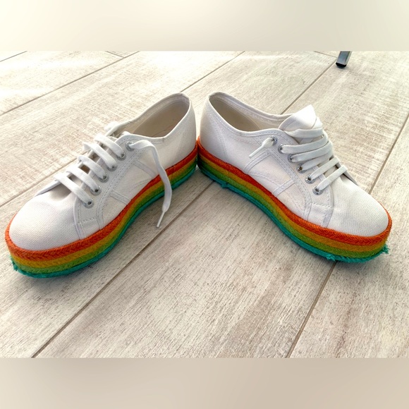 Superga 2790 White and Rainbow Platform Sneakers Women's 8 US or 39EU - Picture 6 of 8